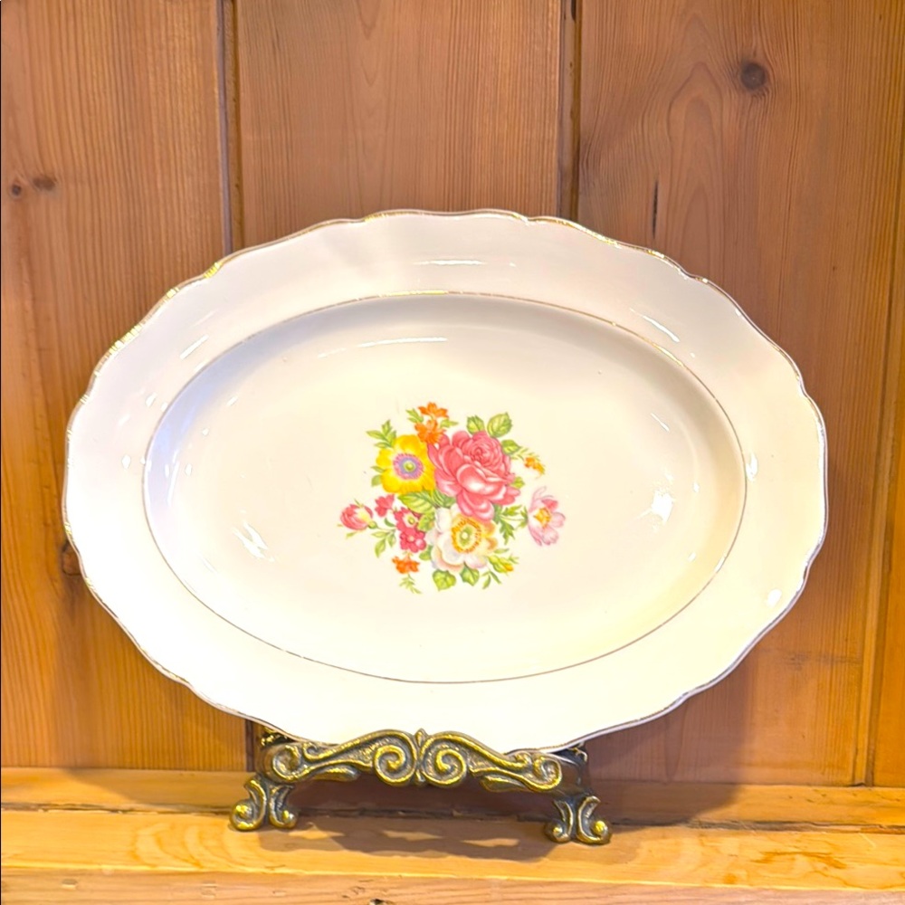 Keystone Canonsburg Pottery Co. “Roses of Picardy” Oval Serving Platter Vintage